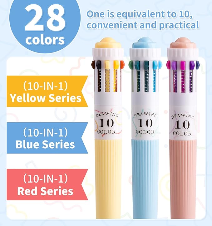 3 Pack Multicolor Pens, 10-in-1 Colored Ballpoint Pen, 28 Colors, 0.8mm Fine - Image 3