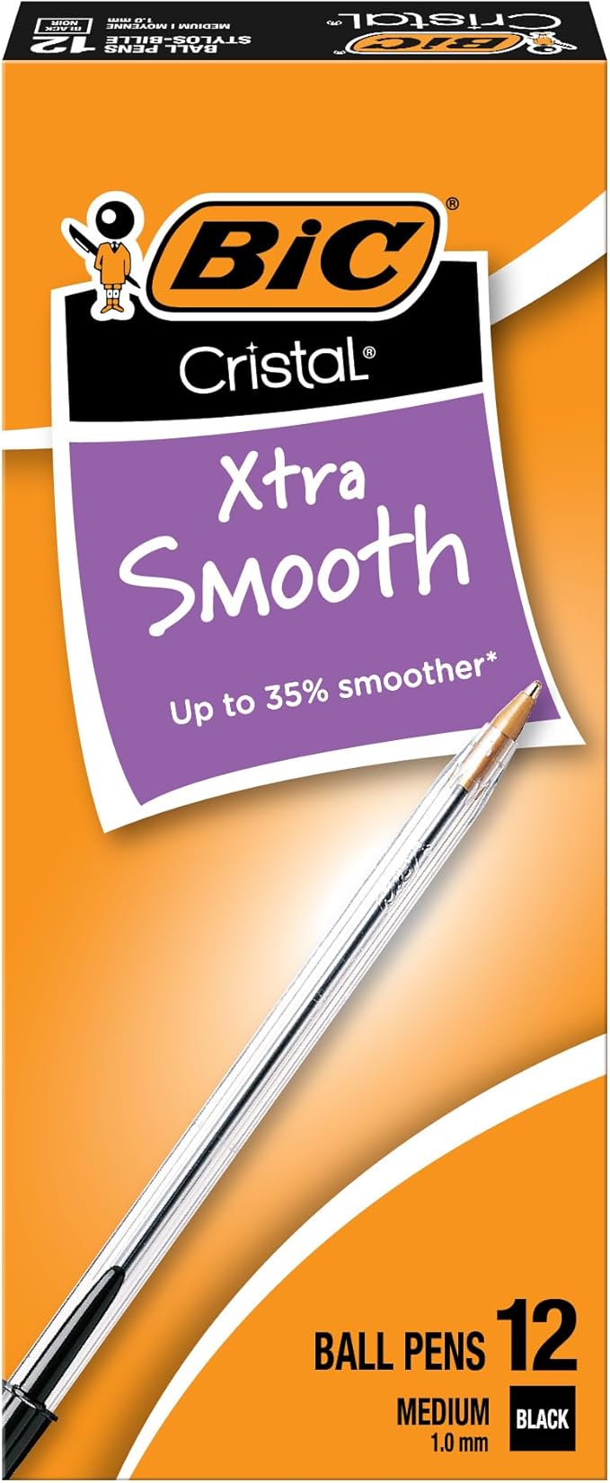 BIC Cristal Xtra Smooth Black Ballpoint Pens, Medium Point, 12-Count Pack by BIC