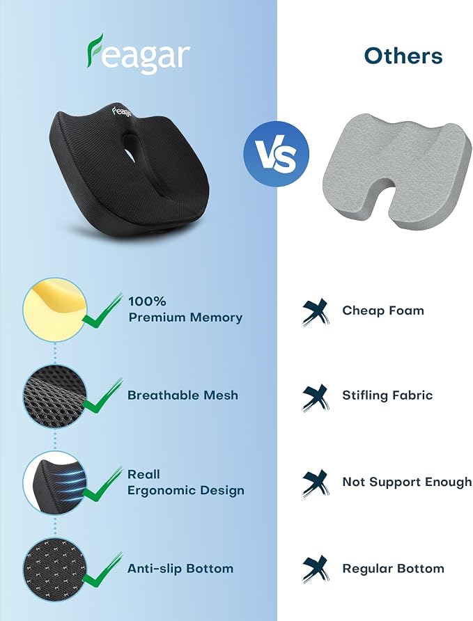 Feagar Extra Large Ergonomic Seat Cushion Memory Foam Seat Cushions - Image 5