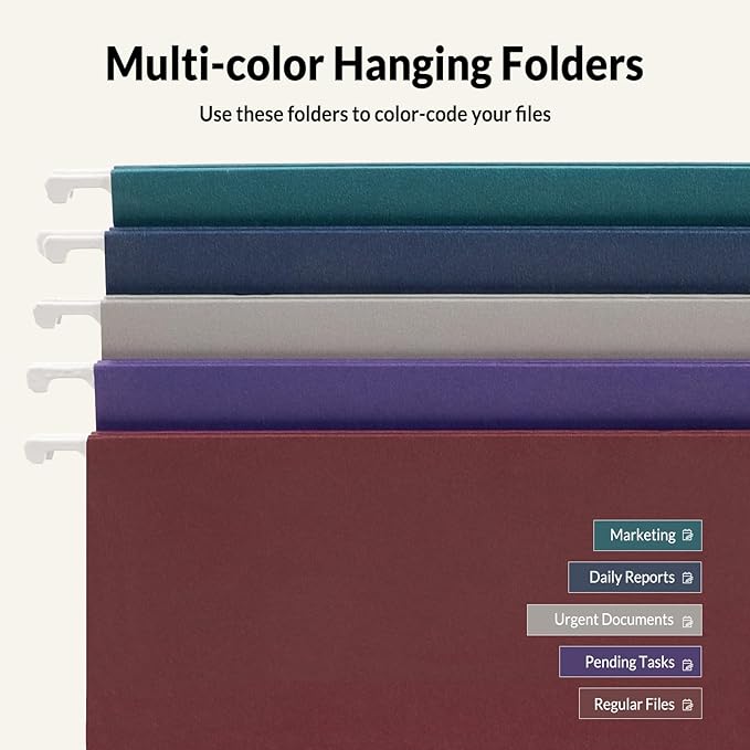 SUNEE Hanging File Folders Vintage Colors, 25 Pack Letter Size File Folders - Image 4