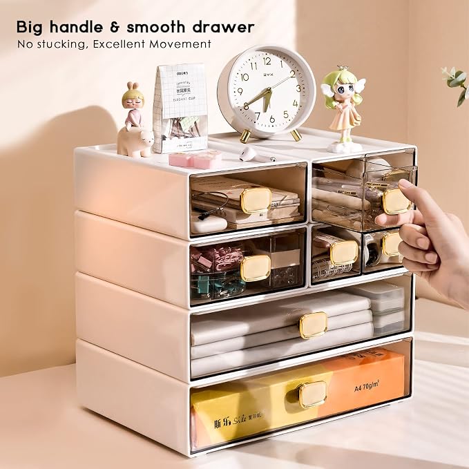 2 PACK Desk Organizer with Drawer Stackable Storage Drawer Small Desktop Drawer - Image 4