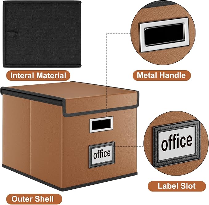 File Organizer Boxes with Lids, Collapsible Faux Leather Hanging File Folder - Image 4
