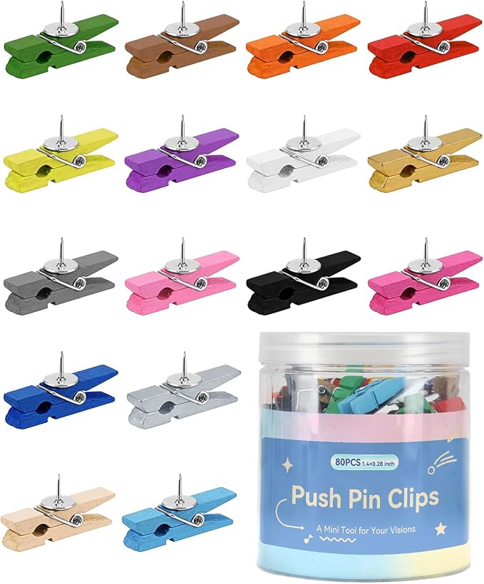 80Pcs Colored Push Pin Clips for Bulletin Board Decorative Wooden Push Pins | by CowdroBrand