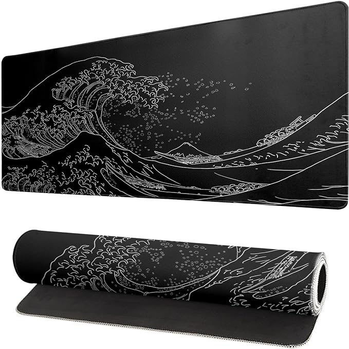 Brecoy Japanese Sea Wave Large Mouse Pad, Anime Black Gaming, Extended Kanagawa by Unknown