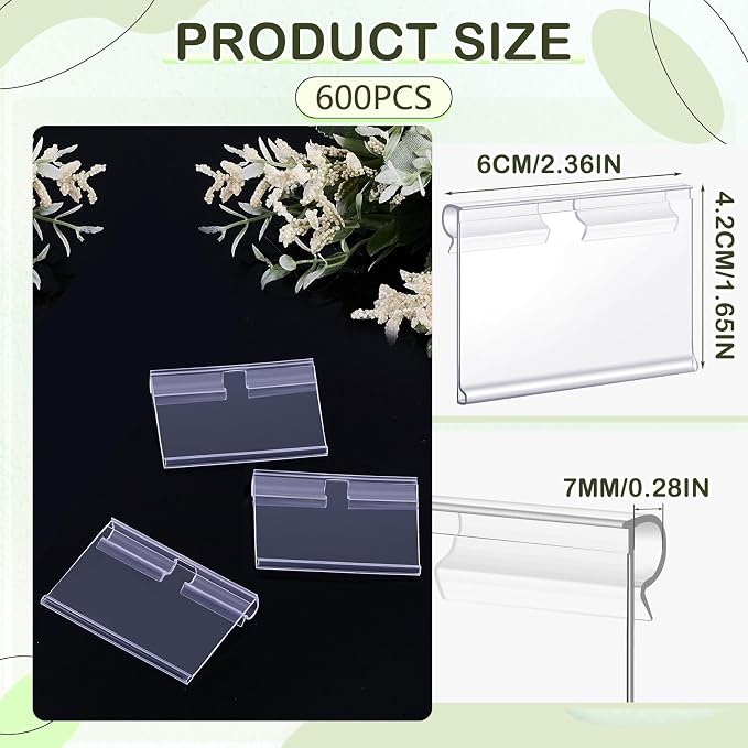 Tatuo 600 Pcs Reusable Plastic Wire Shelf Label Holders, Price Card Sign - Image 2
