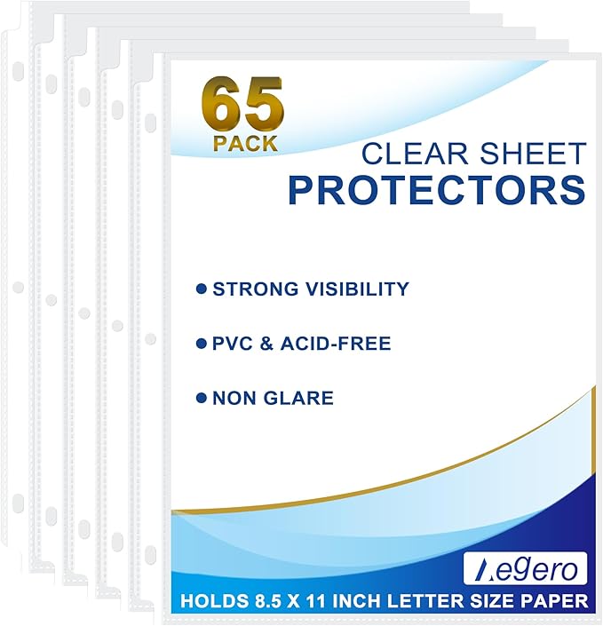Aegero 65 Pack Clear Sheet Protectors, 8.5 x 11 inch Page Protectors by Unknown