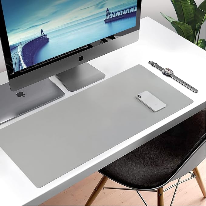 Wolaile PU Leather Desk Pad Blotter, Light Grey Waterproof Office Desktop Mat - Image 6
