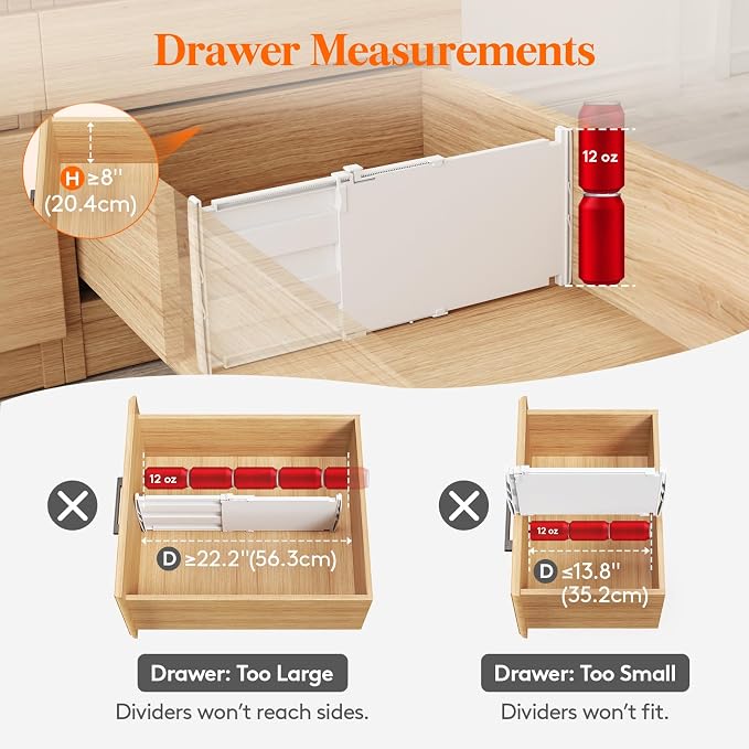 Lifewit 8" Tall 6 Pack Drawer Dividers, 13.8"-22.2" Adjustable Deep Drawer - Image 2