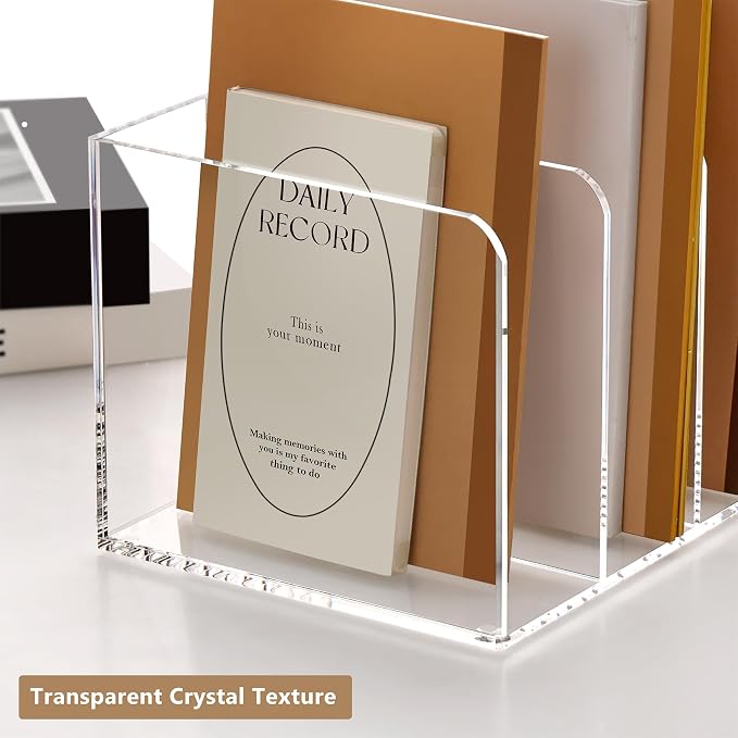 SANRUI Acrylic Magazine Holder Desk Organizer Workspace Sorters，Clear Bookend - Image 7