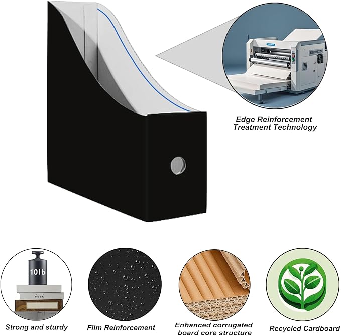 Limitliho 2 Pack Black Cardboard Magazine File Holder - Image 2