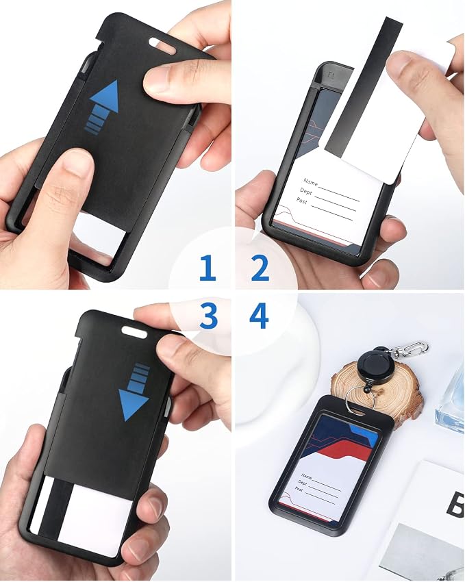 Uniclife 6 Pack Sliding ID Badge Holder Hard Black Vertical Plastic Card Case - Image 6