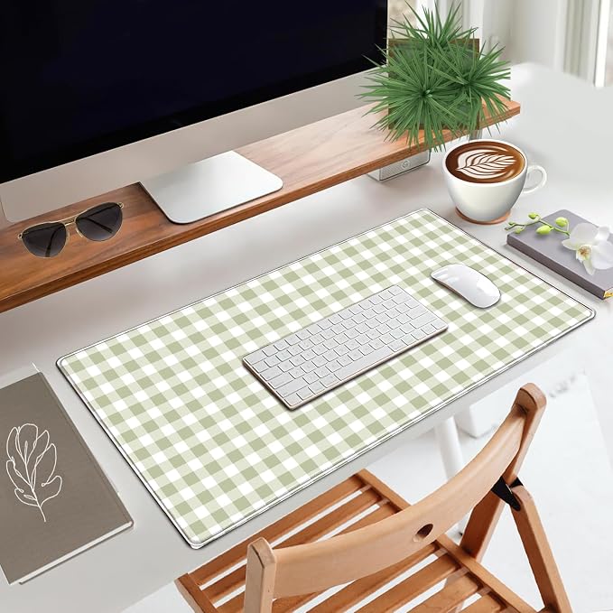 Green Checkered Gingham Desk Mat Pad XXL Large Mouse Pad Anti-Slip Big Mousepad - Image 3
