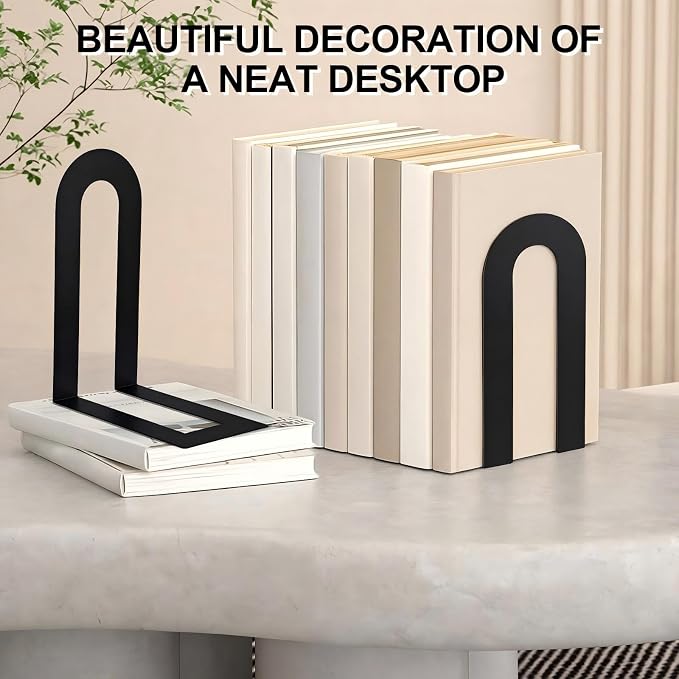 Chunful 6 Pcs Black Modern Metal Book Ends - Image 6
