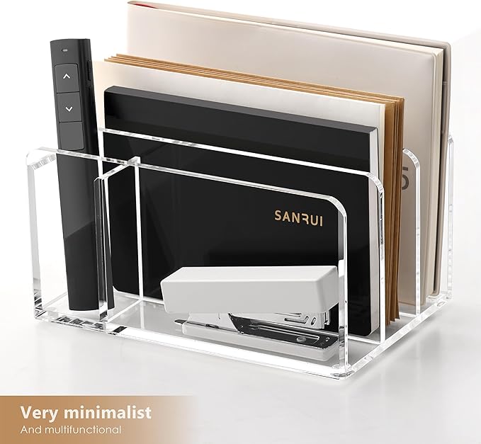 SANRUI Acrylic Mail Organizer, 3 Compartments Clear File Holder - Image 5