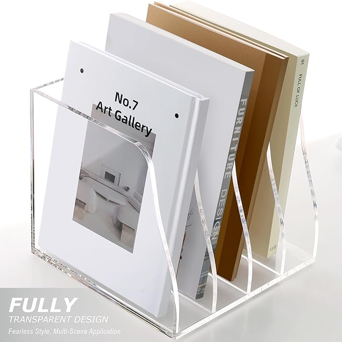 SANRUI Acrylic Desk Magazine File Organizer, 4 Vertical Compartments Clear - Image 7