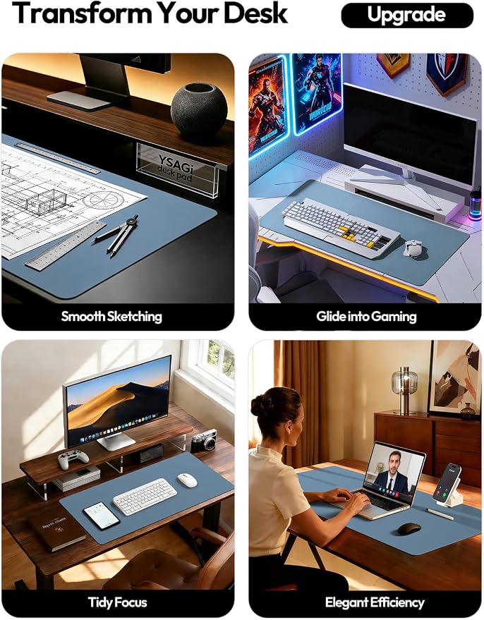 YSAGi Leather Desk Protector, Office Mat, Large Mouse Mat, Non-Slip PU Leather - Image 2