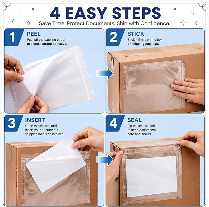 Glenmal 100 Pcs 6.7" x 10" Resealable Packing List Envelopes Clear - Image 4