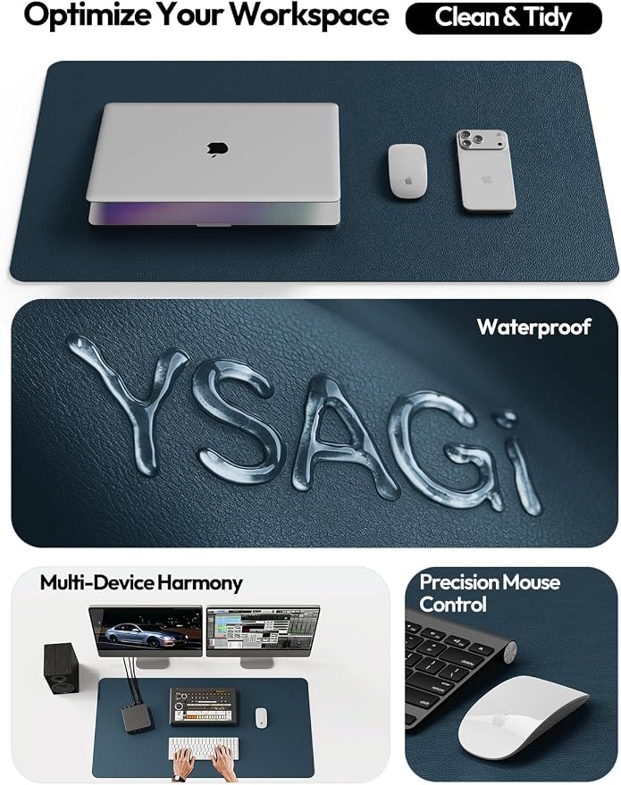 YSAGi Leather Desk Pad Protector, Office Desk Mat, Large Mouse Pad, Non-Slip PU - Image 8