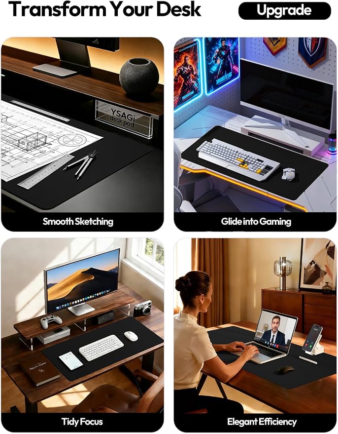 YSAGi Leather Office Desk Pad Protector, Large Mouse Pad, PU Leather, Laptop - Image 2