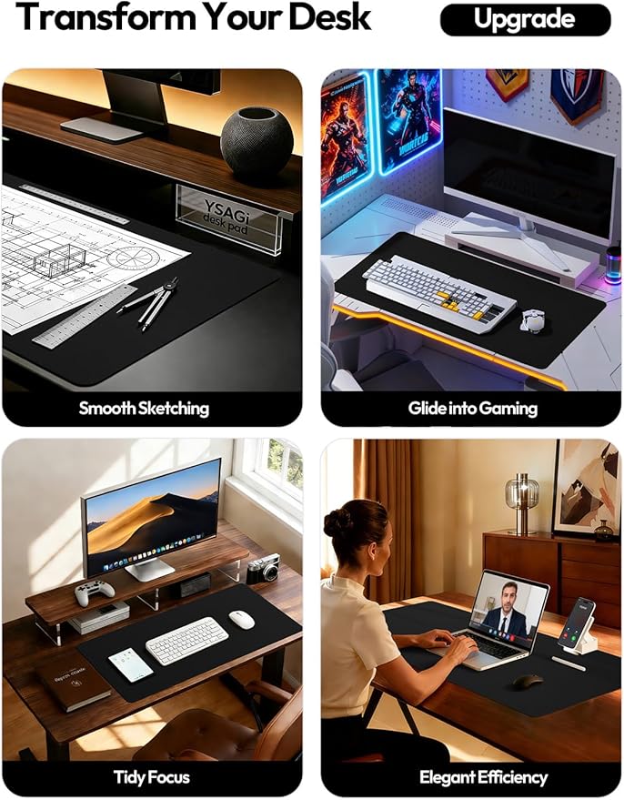 YSAGi Leather Desk Pad Protector, Office Desk Mat, Large Mouse Pad, Non-Slip PU - Image 3