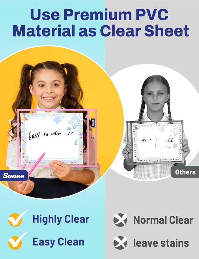 SUNEE 6 Packs Oversized Reusable Dry Erase Pocket Sleeves - Image 5