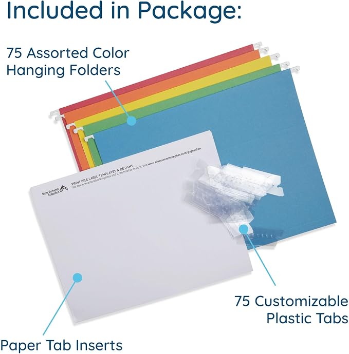 Blue Summit 75 Pack Colored Hanging File Folders Letter Size No Expansion - Image 2