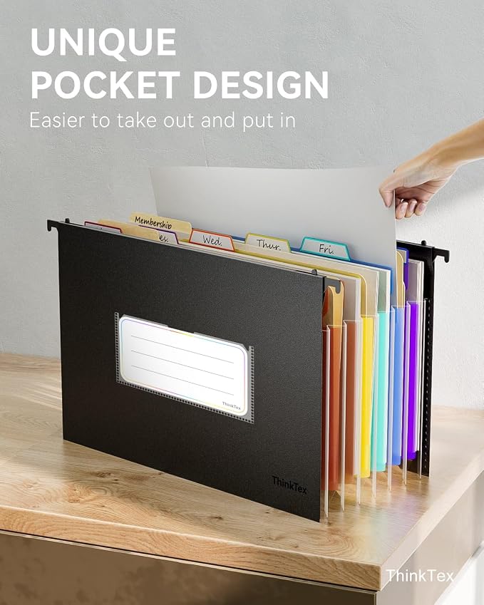 ThinkTex Plastic Expanding Hanging File Folders, 7 Innovative 1.2" Accordion - Image 6