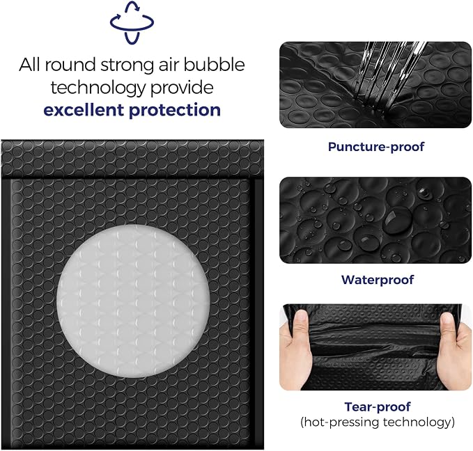 Fuxury 250Pack Black Bubble Mailers 8.5x12" Medium Opaque Bubble Envelopes - Image 3