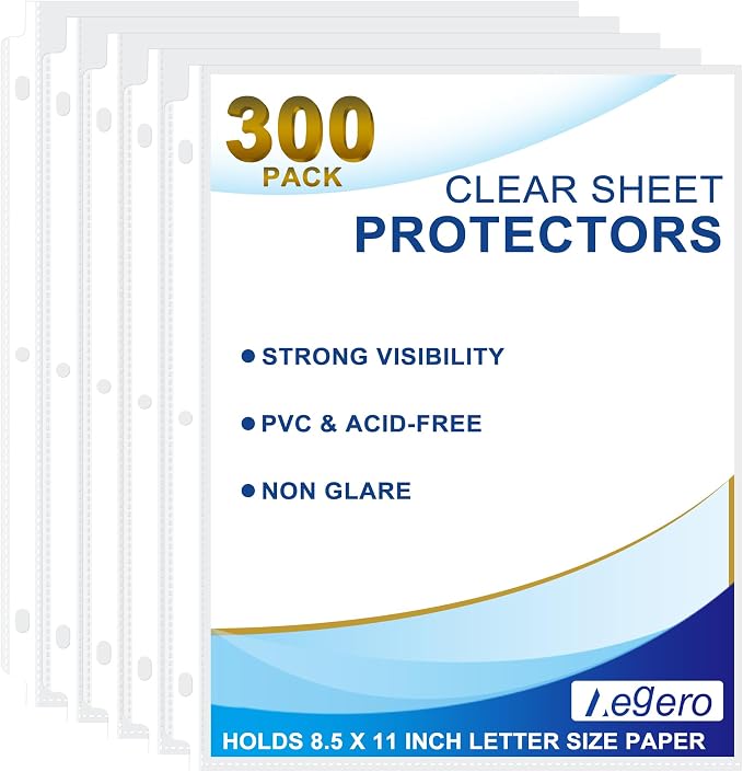 300 Pack Clear Sheet Protectors, 8.5 x 11 inch Page Protectors by Unknown
