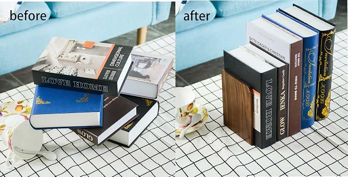 Large Bookend Hold Heavy Books- 7x4x5in 3 Pack Wood Bookends - Image 5