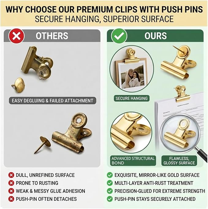 50PCs Golden Push Pins Clips Thumb Tacks - Image 2
