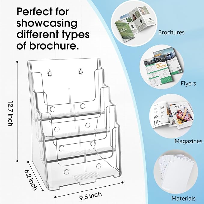 MaxGear 4 Tier Brochure Holder, 8.5 x 11, Removable Divider, 1 Pack | Clear - Image 2