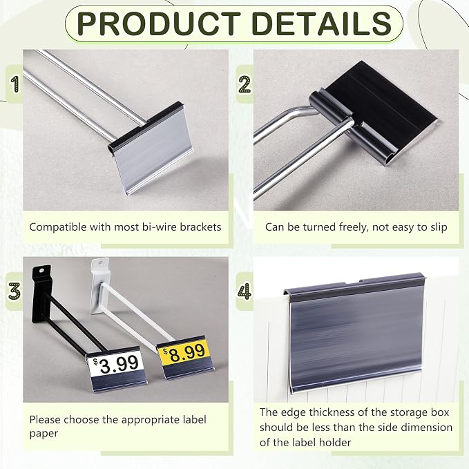 Tatuo 200 Pcs Reusable Plastic Wire Shelf Label Holders, Price Card Sign - Image 3