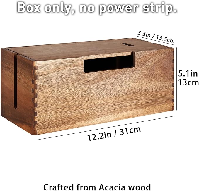 LiTY Acacia Wood Cable Management Box, Wooden Cord Hider & Organizer - Image 2