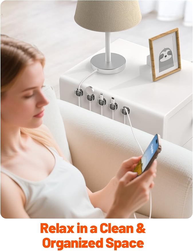 Cable Clips, 8 Pack Cord Holder Cord Organizer Spring Cord Clips Phone Charger - Image 9