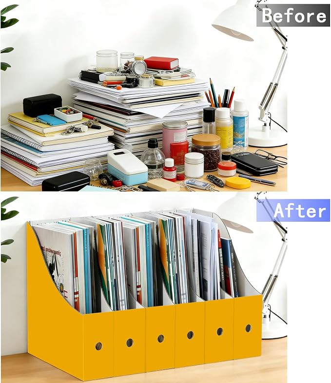 Limitliho 12 Pack Yellow Cardboard Magazine Holder, Sturdy Book Bins - Image 6