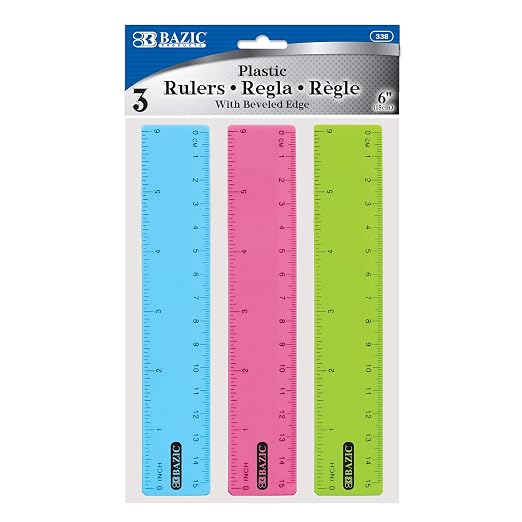 BAZIC Products 6 in Clear Plastic Ruler, Inch & Metric, 3 Pack, 24-Box | Three by BAZICProducts