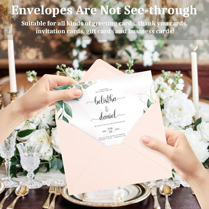 100 Pack A7 Envelopes, Blush Pink Greeting Card Envelopes Self Seal, 5.24 x - Image 5