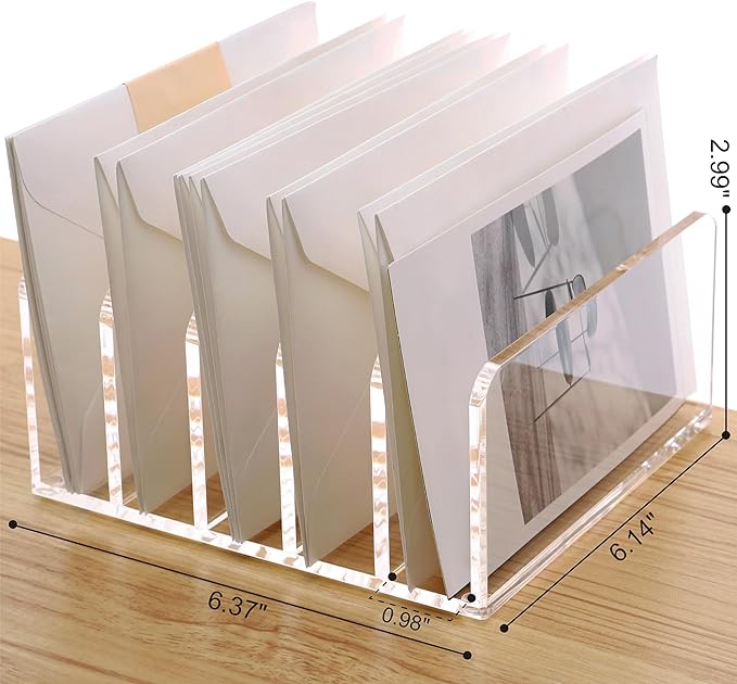 SANRUI Clear Desktop File Organizer, 5 Compartments Acrylic Office Document - Image 2
