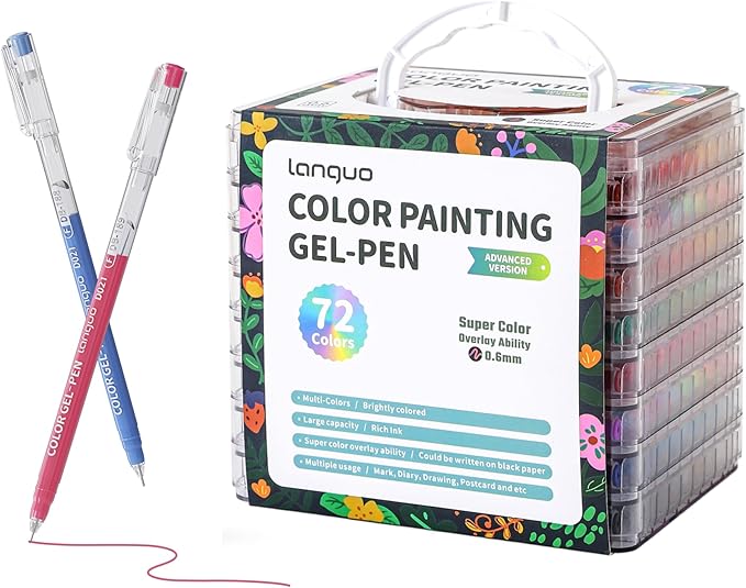 languo Gel Pens for Adult Coloring Books, 72 Colors Set Gel Colored Pens Marker by languo