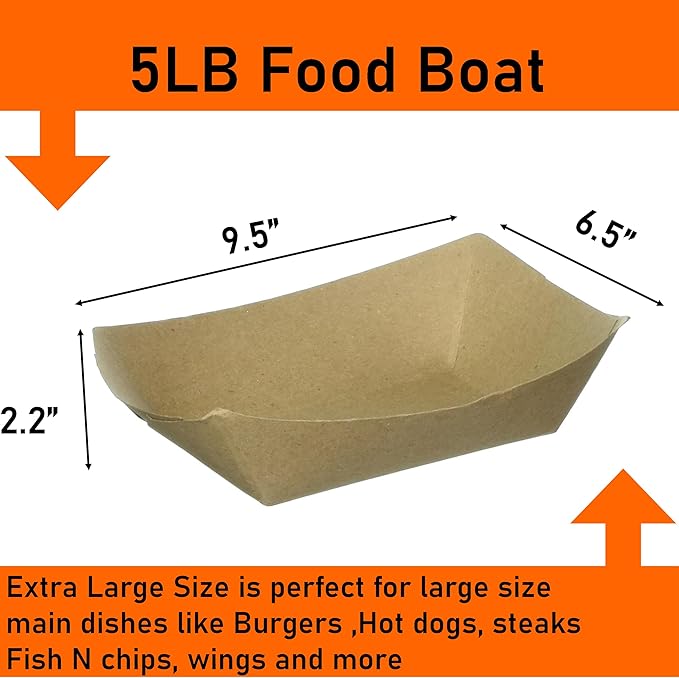 Mr Miracle Paper Food Trays, Kraft Paper. Extra Large. 100 Pack, Disposable - Image 2