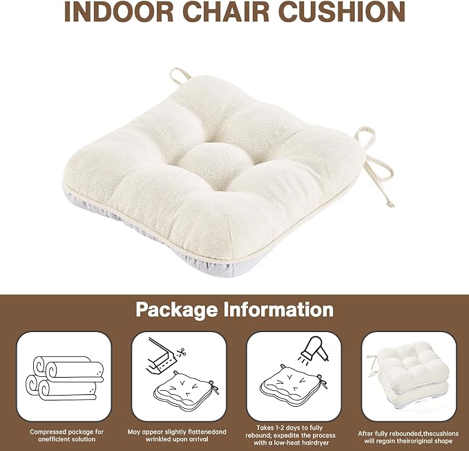 BETU White Chair Cushions for Dining Chairs Set of 6, 3.5" Thick Kitchen Table - Image 9