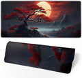 Darkness Red Moon Desk Mat Japanese Mouse Pad, Large Japanese Desk Mat by Brecoy
