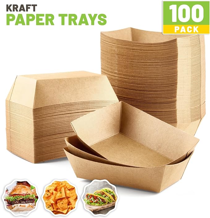 ZORRITA Paper Food Trays, 2 Lb, 100 Pack | Disposable, Take Out Basket Holders - Image 3