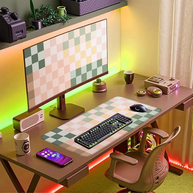Checkered Desk Mat Cute Pink Pastel XXL Large Mouse Pad Aesthetic Boho Desk Pad - Image 4