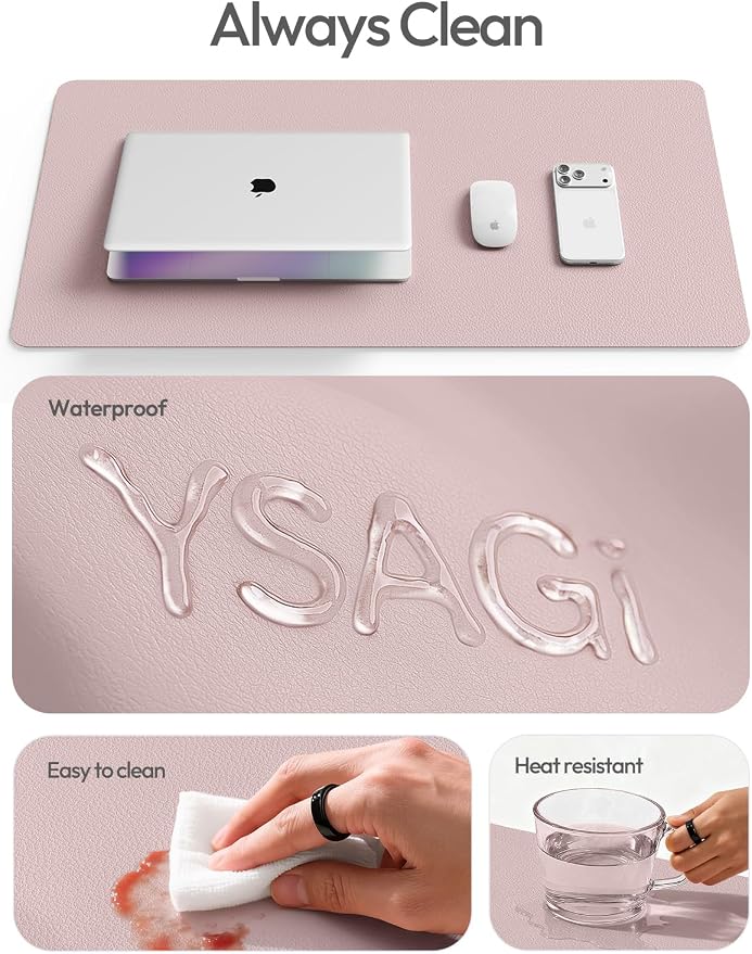 YSAGi Leather Desk Pad Protector, Office Desk Mat, Large Mouse Pad, Non-Slip PU - Image 7