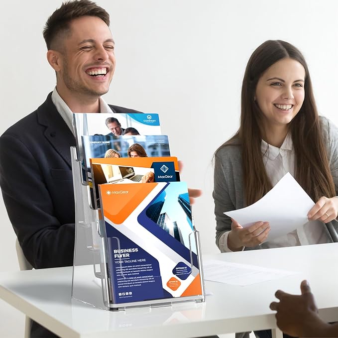 MaxGear 4 Tier Brochure Holder, 8.5 x 11, Removable Divider, 2 Pack | Clear - Image 9