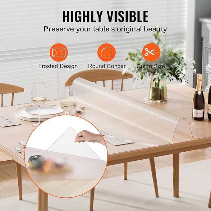 VEVOR Plastic Table Cover, 42 x 60 Inch 1.5 mm Thick Frosted Rectangle PVC Desk - Image 5