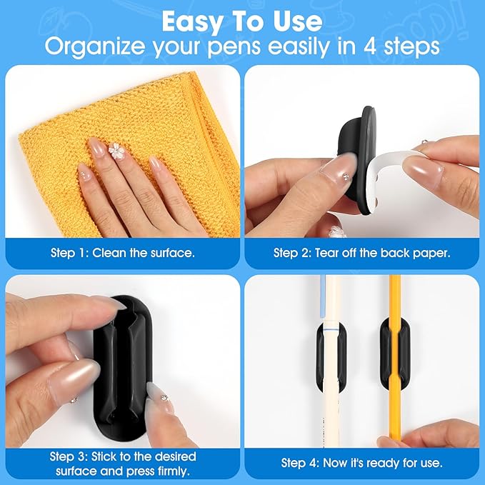 VZZNN 20 PCS Adhesive Pencil Holders, Silicone Marker Organizer - Image 7