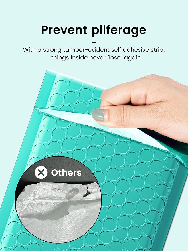 GSSUSA Teal Bubble Mailers 4x8 Small Padded Envelopes 800 Pack, Strong Adhesion - Image 5
